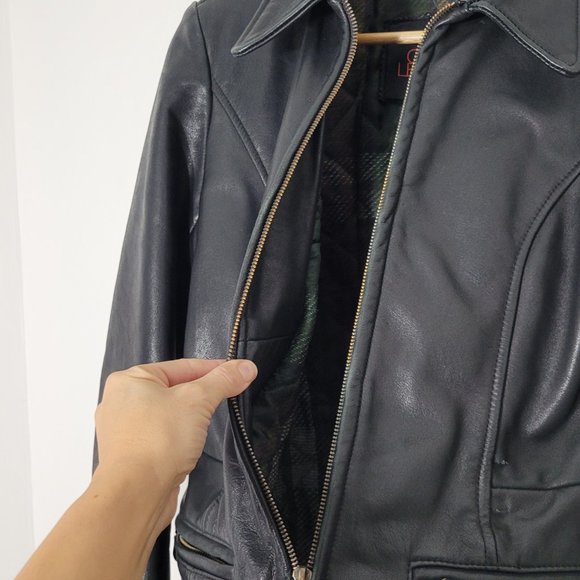 Oscar Leopold Leather Jacket Full Zip Black Lined Zip Pockets Vintage Size Small - Picture 7 of 16